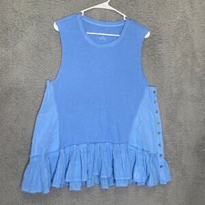 Pilcro Anthropologie womens XS blue tank top flowy mixed media ruffle button